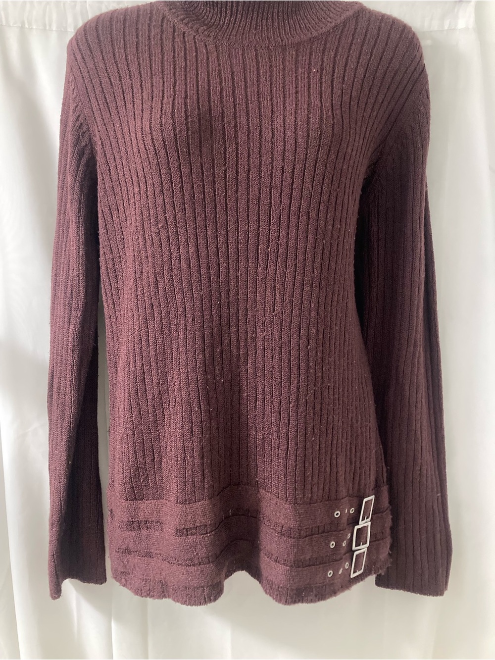 Vintage Brown Ribbed Turtleneck Sweater Buckle Detail Y2K XL